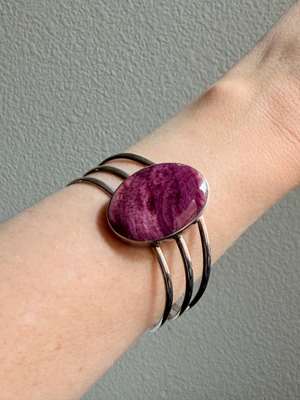 Sterling Silver Cuff Bracelet with Purple Stone